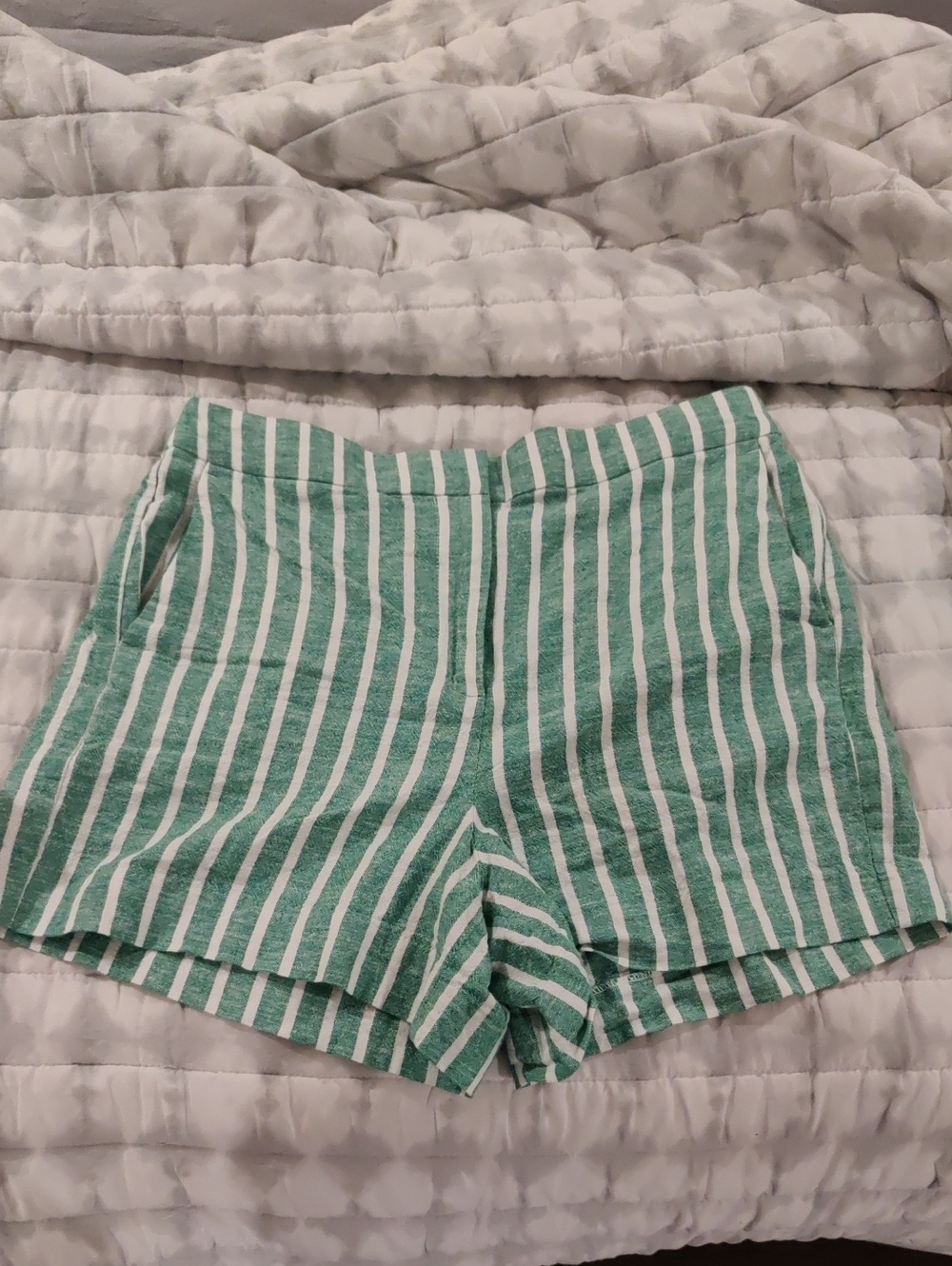 J.Crew Women Shorts Green Linen/Viscose Side Pockets Striped Summer Vacation Y2